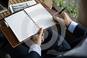 Businessmen Write Note Notebook Plan