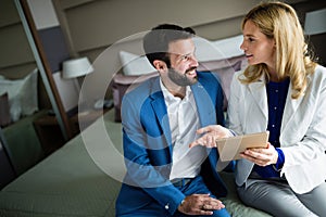 Businesspeople on business trip staying in hotel