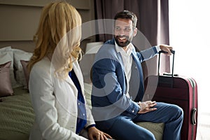 Businesspeople on business trip staying in hotel