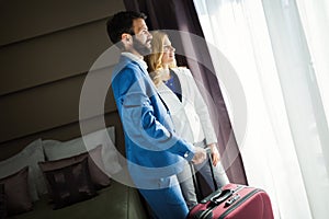 Businesspeople on business trip staying in hotel