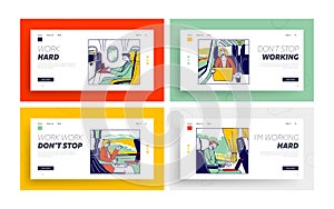 Businesspeople Characters Drive to Business Trip on Different Transport Landing Page Template Set. People Riding at Work