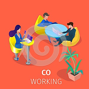 Businesspeople Characters Work in Coworking Area