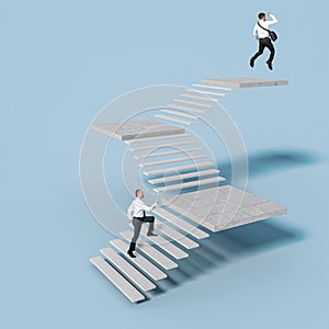 Businesspeople climb the stairs leading to success