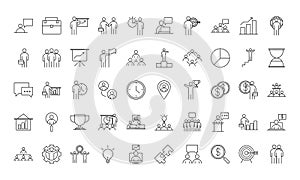 Businesspeople financial money business management developing successful icons set line style