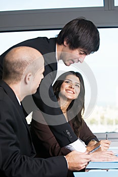 Businesspeople flirting in work