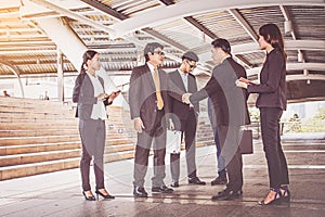Businesspeople group handshake at city, business team