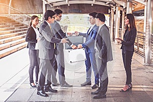 Businesspeople group handshake at city, business team