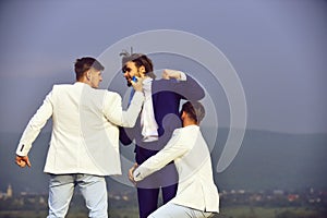Businesspeople have competition, businessman, team in white outfit fighting outdoor