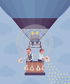 Businesspeople on hot air balloon investing money for future profit
