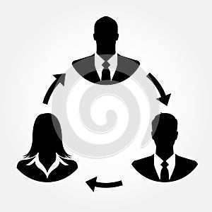 Businesspeople icons linking with arrows