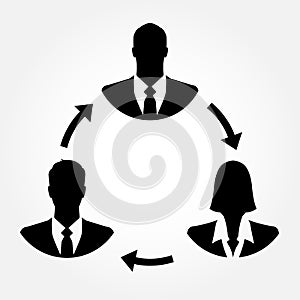 Businesspeople icons linking with arrows