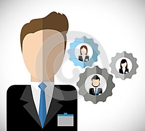 Businesspeople inside gear icon. Business design. Vector graphic