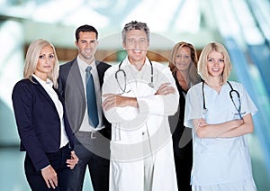 Businesspeople and medical workers