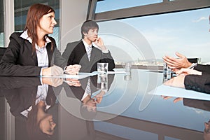 Businesspeople during negotiations photo
