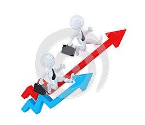 Businesspeople running over graph arrows. Business concept. Isolated. Contains clipping path