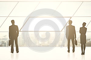 Businesspeople silhouettes and blank banner