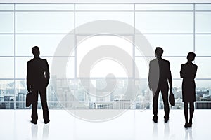 Businesspeople silhouettes and blank poster