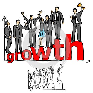Businesspeople team standing on the red word growth on the graph