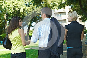 Businesspeople walking in park