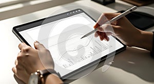 Businessperson Analyzing Data on Tablet with Stylus