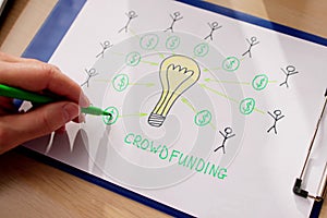 Businessperson Drawing Crowdfunding Concept On Paper photo