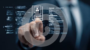 Businessperson using blockchain technology for transparent and tamperproof verification of toplevel executive