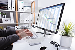 Businessperson Working On Gantt Chart Using Computer