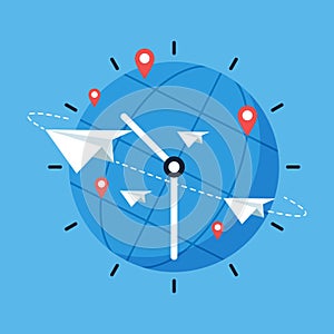 Globe of Planet Earth with Map of World Icon Closeup Isolated on Blue Background. Design Template of School Globe on Table, Model