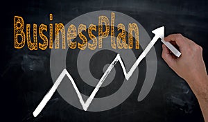 Businessplan and graph is written by hand on blackboard photo