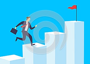 Businessman running on bar chart, Employee climb up to the top of the graph, Business concept growth and the path to success.