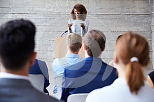 Businesswoman Addressing Delegates At Conference