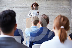 Businesswoman Addressing Delegates At Conference