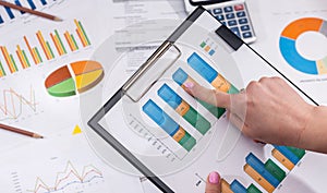 Businesswoman analytics financial accounting market chart or diagram.