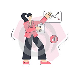 Businesswoman analyzing financial solutions report with graph clipboard vector flat illustration