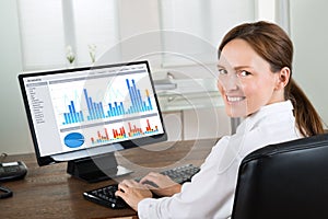 Businesswoman Analyzing Graph On Computer