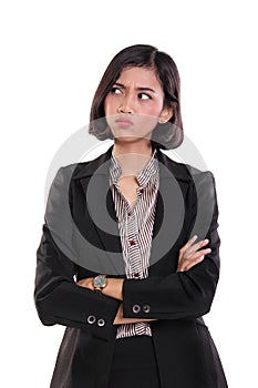 Businesswoman in anger, isolated on white