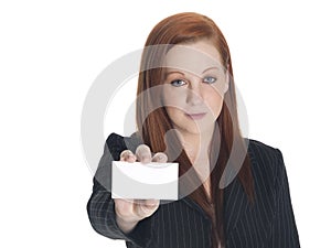 Businesswoman with blank card