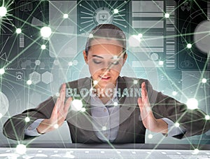 Businesswoman in blockchain cryptocurrency concept