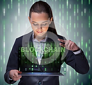 Businesswoman in blockchain cryptocurrency concept