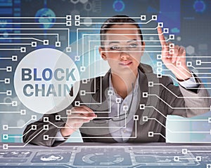 Businesswoman in blockchain cryptocurrency concept