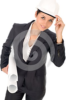 Businesswoman with Blueprints