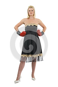 Businesswoman with boxing glove. photo