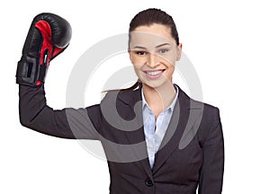 Businesswoman with boxing gloves