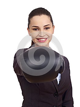 Businesswoman with boxing gloves