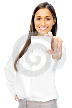 Businesswoman with business card