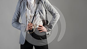 A businesswoman in a business casual suit attacks competitors,