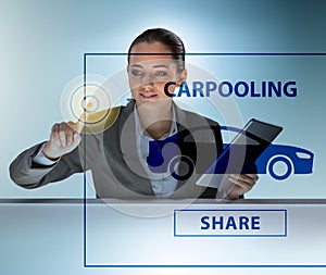 Businesswoman in carpooling and carsharing concept