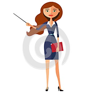 Businesswoman carroty teacher with a pointer vector flat cartoon