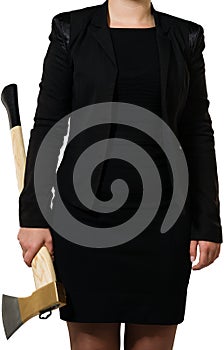 Businesswoman carrying an axe to do the chopping