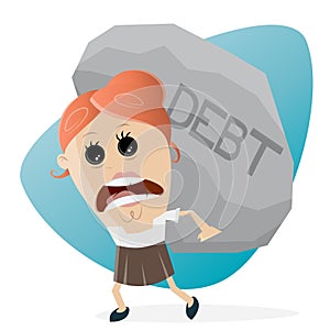 Businesswoman carrying a big debt rock